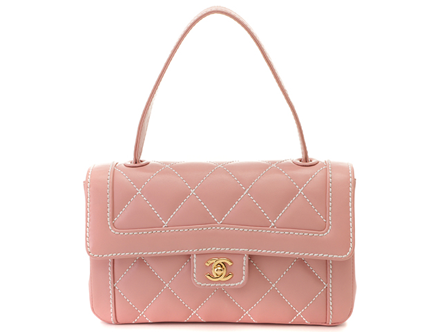 CHANEL　シャネル　ワイルドステッチハンドバッグ ピンク/GP カーフ【430】2148103404566