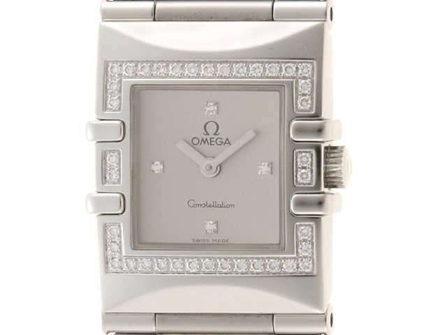 【OMEGA】オメガ コンステレーション カレ クアドラ ダイヤベゼル 1528.76 ステンレススチール×ダイヤモンド シルバー クオーツ アナログ表示 レディース ホワイトシェル文字盤 腕時計