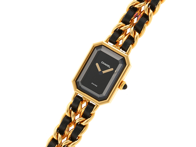 CHANEL シャネル プルミエールM ブラック文字盤 ゴールドメッキ GP 革