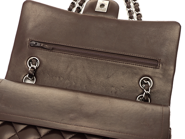 CHANEL シャネル ブラウン マトラッセ Wフラップ チェーンショルダー