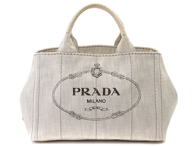 PRADA プラダ ミニカナパ トートバッグ デニム ライトグレー（ビアンコ