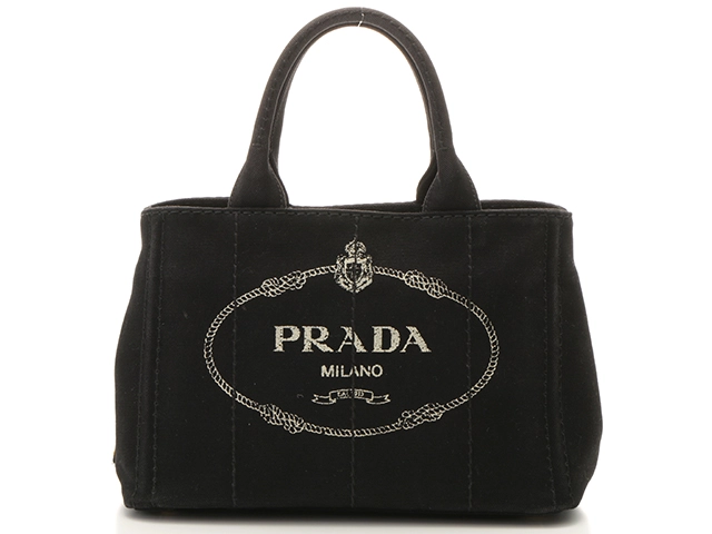 PRADA プラダ ミニカナパ ブラック キャンバス ハンドバッグ 1BG439 