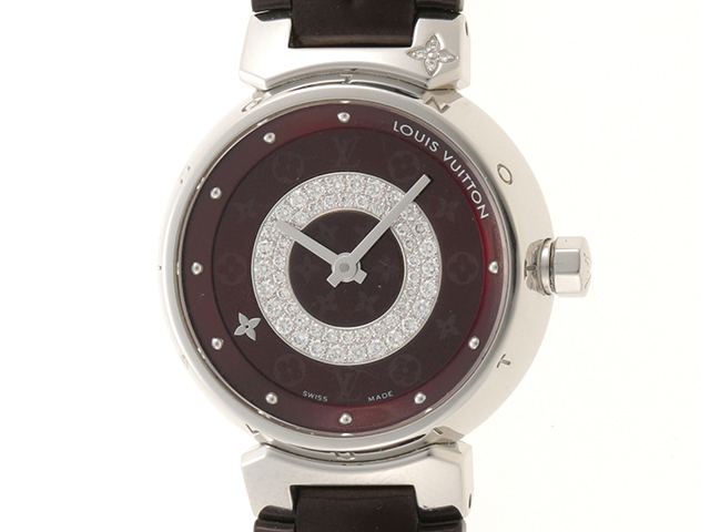 【本物保証】 ルイヴィトン LOUIS VUITTON タンブール モノグラム ヴェルニ レディース クォーツ 電池 腕時計 ピンクシェル文字盤 Q1216