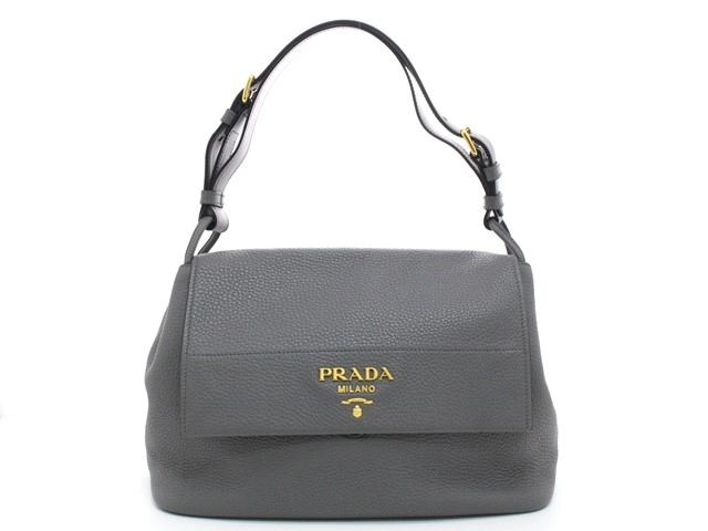 PRADA ワンショルダーバッグ グレー ゴールド金具 カーフ 1BD052 【474