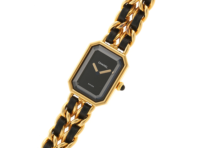 Chanel シャネル プルミエールM H0001 ゴールド 黒 Mサイズ レディース 腕時計クオーツ ブラック 　【471】