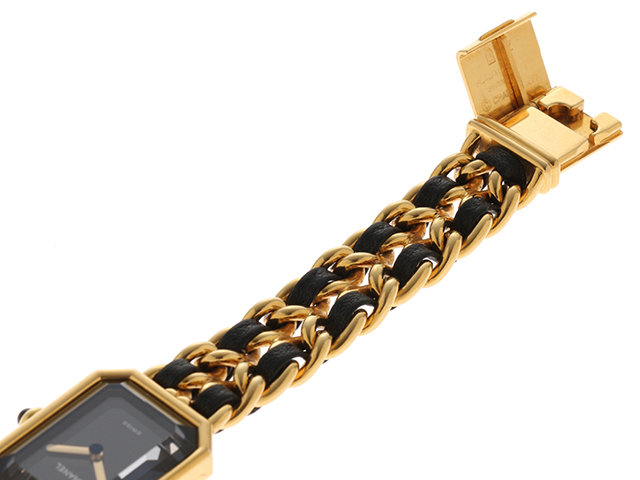 Chanel シャネル プルミエールM H0001 ゴールド 黒 Mサイズ レディース 腕時計クオーツ ブラック 　【471】