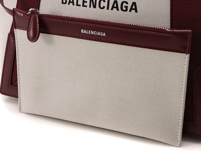 BALENCIAGA　バレンシアガ　ネイビーカバスS　ナチュラル　ボルドー　キャンバス　カーフ　339933・9262　【471】