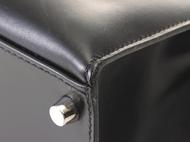 HERMES エルメス ケリー32 ボックスカーフ ブラック パラジウム