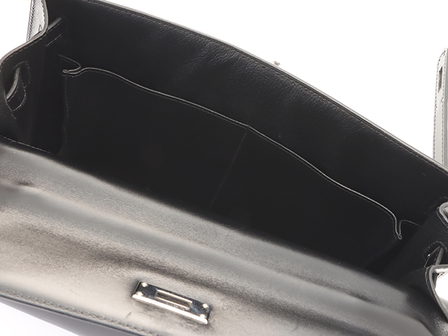 HERMES エルメス ケリー32 ボックスカーフ ブラック パラジウム