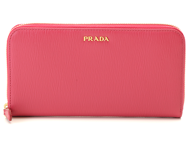 PRADA プラダ サイフ ラウンドファスナー長財布 ピンク レザー