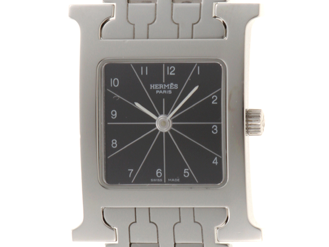 HERMES エルメス Hウォッチ HH1.210 時計 クォーツ ブラック文字盤 SS  