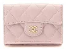 CHANEL シャネル マトラッセ コンパクトウォレット ピンク/GP キャビア