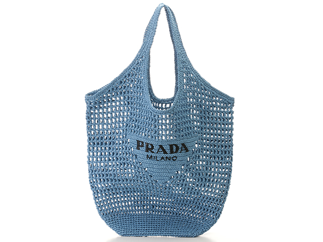 PRADA　プラダ　ラフィアトートバッグ　ライトブルー　ラフィア【430】2148103466953