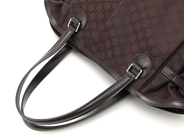 GUCCI グッチ トートバッグ GG ナイロン レザー ダークブラウン