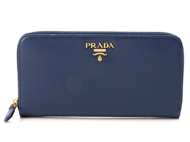 PRADA プラダ ラウンドファスナー長財布 ブルー レザー 2148103467509