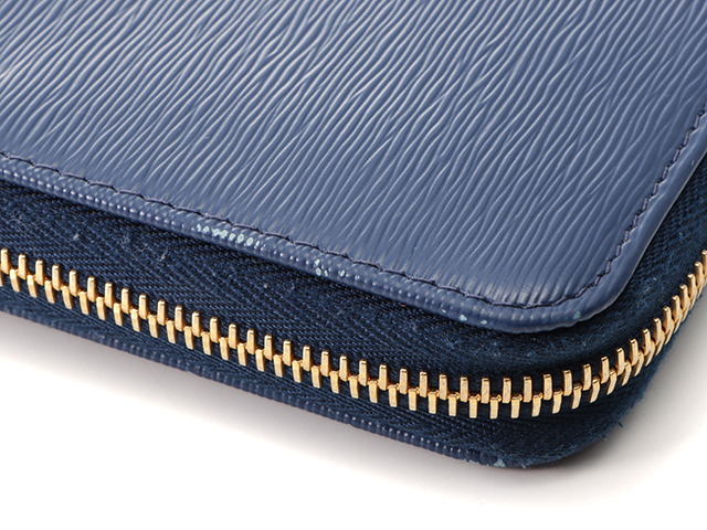 PRADA プラダ ラウンドファスナー長財布 ブルー レザー