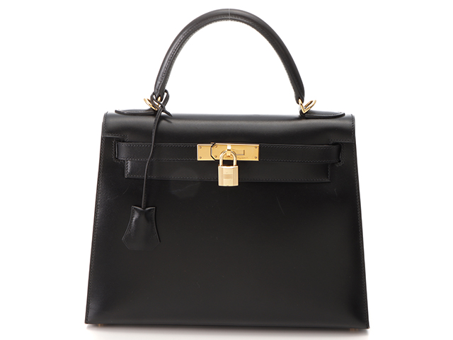HERMES エルメス バッグ ケリー28 ブラック ボックスカーフ ゴールド 