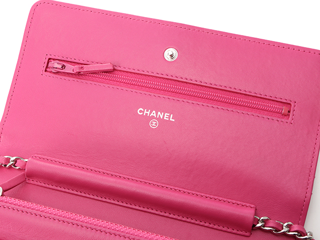 CHANEL シャネル チェーンウォレット マトラッセ ピンク ラムスキン