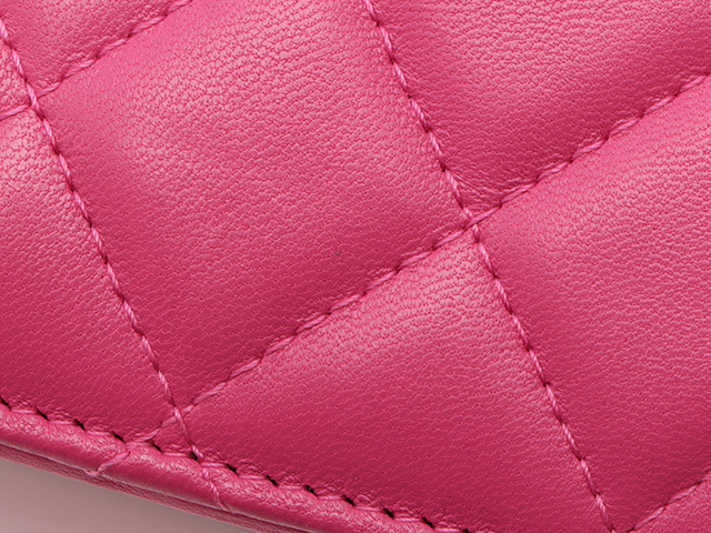 CHANEL シャネル チェーンウォレット マトラッセ ピンク ラムスキン