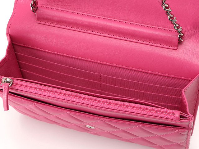 CHANEL シャネル チェーンウォレット マトラッセ ピンク ラムスキン