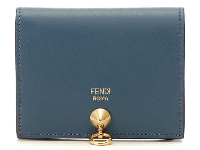 FENDI フェンディ 二つ折り財布 バイザウェイ コンパクトウォレット カーフ ブルー ゴールド金具【434】