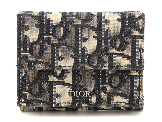 Dior　ディオール　オブリーク　三つ折財布　2OBBC110YSE_H05E　キャンバス　レザー　ベージュ／ネイビー／ブラック【472】