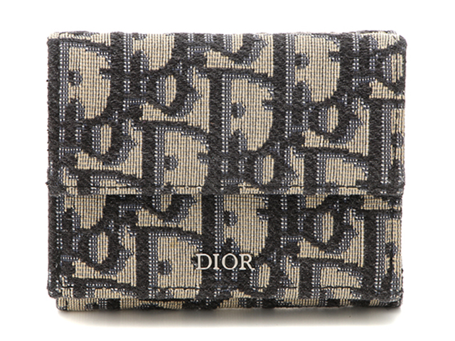 Dior ディオール オブリーク 三つ折財布 2OBBC110YSE_H05E キャンバス レザー ベージュ／ネイビー／ブラック【472】 の