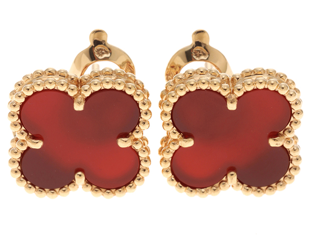 Van Cleef & Arpels　ヴァンクリーフ　ピアス　ヴィンテージアルハンブラピアス　YG　イエローゴールド　CA　カーネリアン　 VCARD40400　7.3g　【472】A