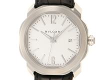 BVLGARI　ブルガリ　オクトローマ　OC41S　ステンレス/レザー　シルバー文字盤　裏スケ　男性用　自動巻時計【473】