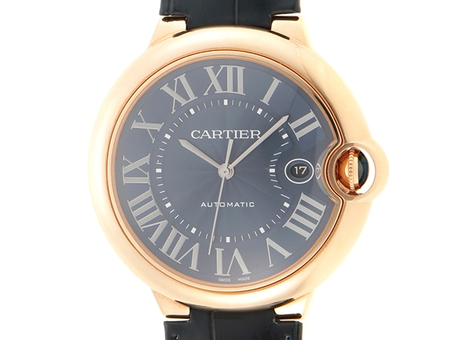 2020年7月 ギャランティ　Cartier　カルティエ　時計　バロンブルー ドゥ カルティエ　WBGBB0036　ネイビー文字盤　PG ピンクゴールド　わに革ベルト　メンズ　自動巻き （2148103478215）【430】