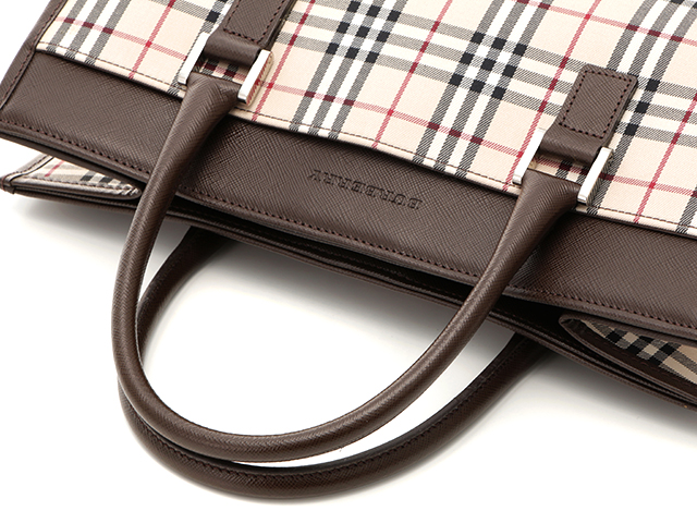 BURBERRY バーバリー ノバチェック ハンドバッグ キャンバス×レザー ベージュ/ダークブラウン【430】2148103478833