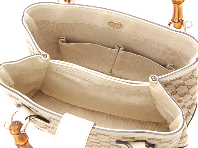 GUCCI グッチ バンブー 2WAYショルダーバッグ ベージュ アイボリー