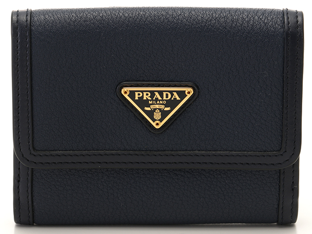 PRADA プラダ Wホック財布 1MH523 カーフ ネイビー【434】 の