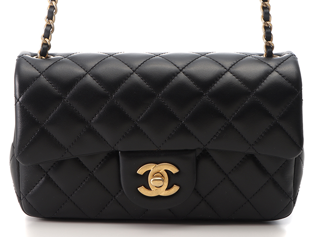 CHANEL シャネル ミニマトラッセ フリル チェーン ショルダーバッグ ラムスキン ブラック GP ゴールド金具  2148103486968【472】