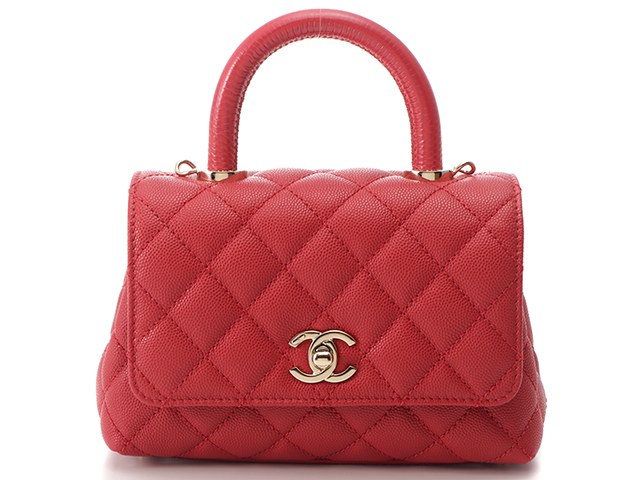CHANEL シャネル マトラッセトップハンドルミニバッグ レッド 