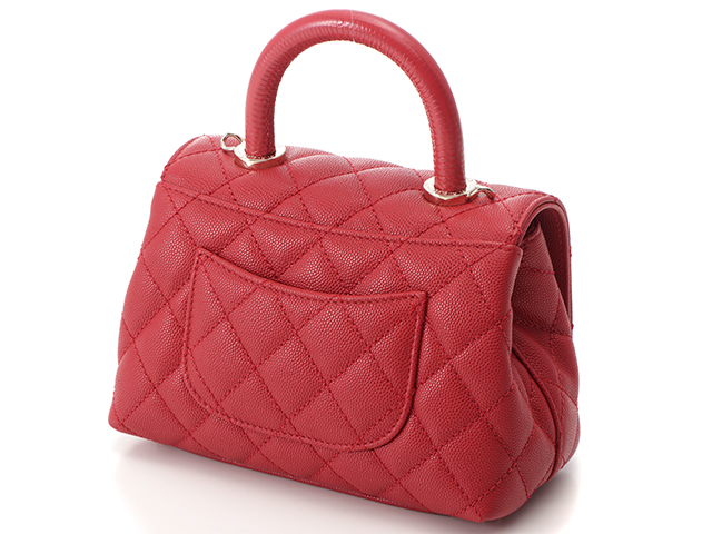 CHANEL　シャネル　マトラッセトップハンドルミニバッグ　レッド　キャビア【471】
