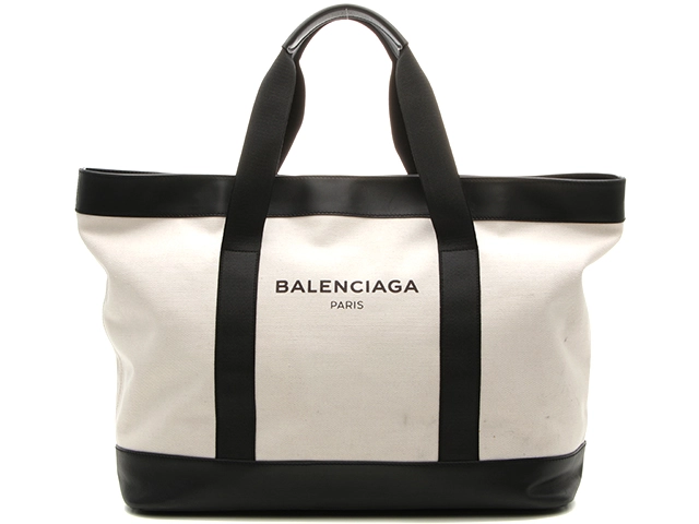 BALENCIAGA バレンシアガ ネイビートート キャンバスｘレザー 【433