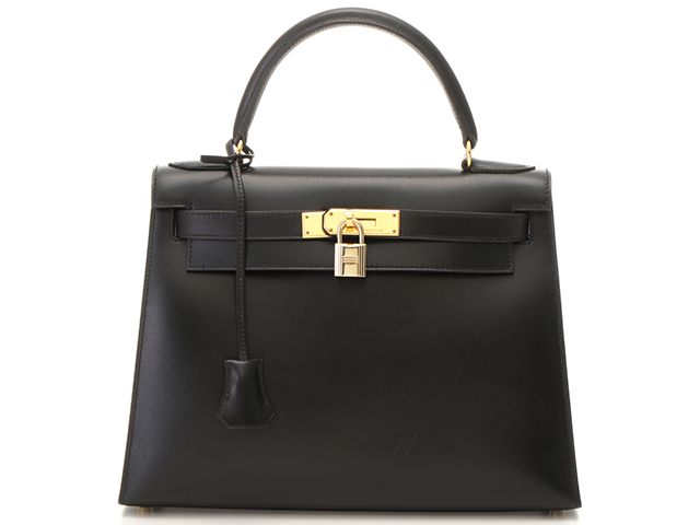 Hermes Kelly 28 Black Box Calf Outside Stitching 〇R Stamp