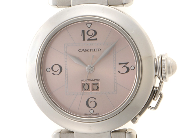 Cartier カルティエ パシャＣ ビッグデイト W31058M7 SS ステンレス ピンク文字盤 自動巻き【472】HU