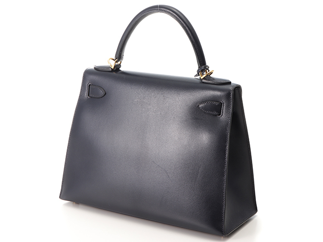 HERMES エルメス ハンドバッグ ケリー28 ネイビー ゴールド金具