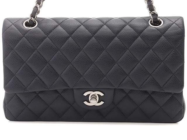 CHANEL　シャネル　マトラッセＷフラップチェーンショルダ　ネイビー/SV　キャビア　19番台【432】2148103507397