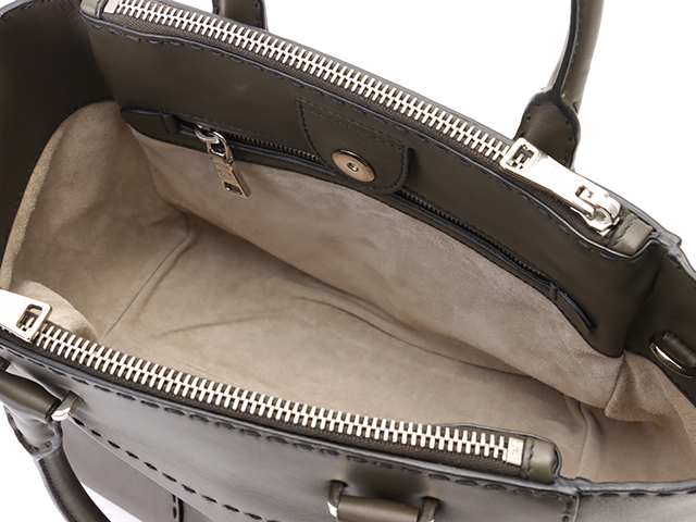 PRADA プラダ 2WAYショルダーバッグ ステッチ レザー カーキ シルバー