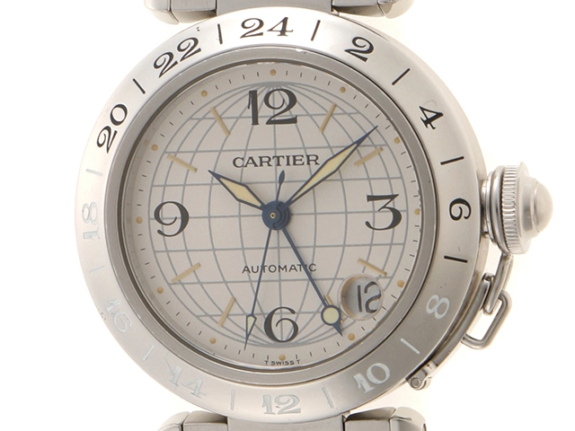 Cartier カルティエ パシャＣ メリディアンＧＭＴ SS シルバー文字盤