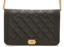 CHANEL シャネル ボーイシャネル チェーンウォレット ブラック GP ...