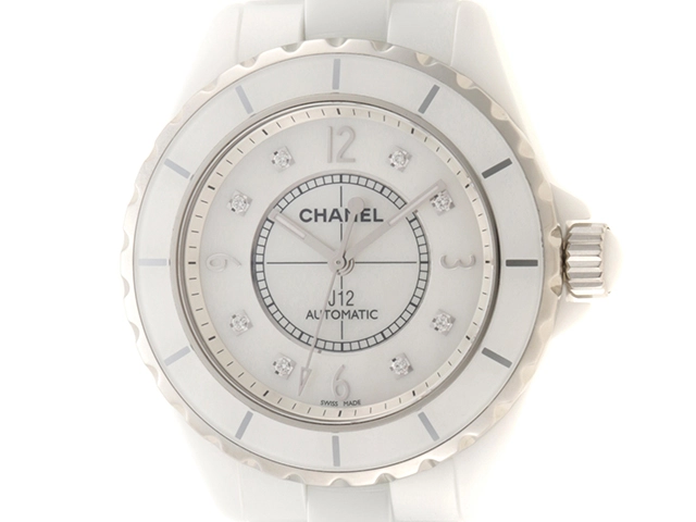 シャネル 腕時計 ホワイトシェル 8Pダイヤ  自動巻き J12 H2423 Ft594701