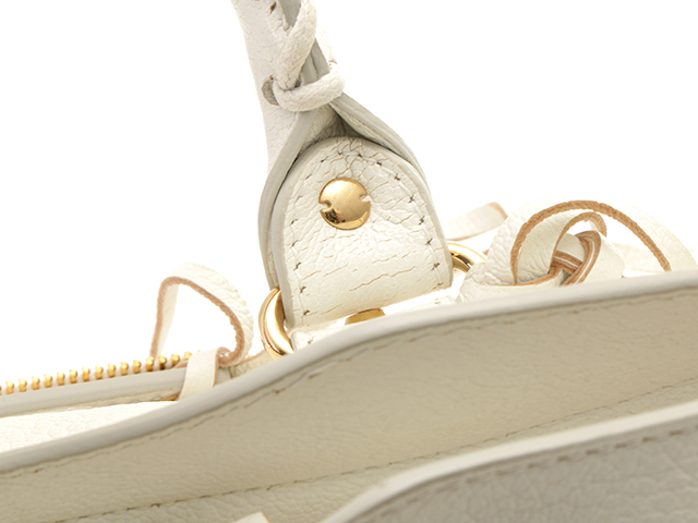 バレンシアガ　ミニシティ　ホワイト　ゴールド金具 Balenciaga Chevre Gold Metallic Edge Hardware Mini City White
