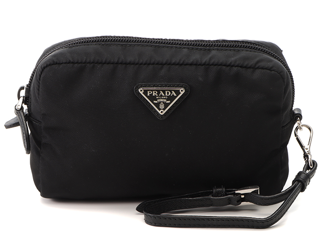 PRADA プラダ ストラップ付ポーチ ブラック ナイロン
