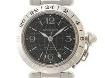 Cartier　カルティエ　パシャC・メリディアン　W31079M7　ステンレス　ブラック文字盤　GMT機能　100ｍ防水　男女兼用　自動巻時計【473】