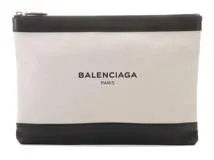 BALENCIAGA バレンシアガ ネイビークリップM ホワイト/ブラック キャンバス/カーフ 420407 旧型【434】