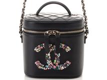 CHANEL　シャネル　ビジューココマーク　２WAY　バニティバッグ　ブラック　ラムスキン【472】※　HG